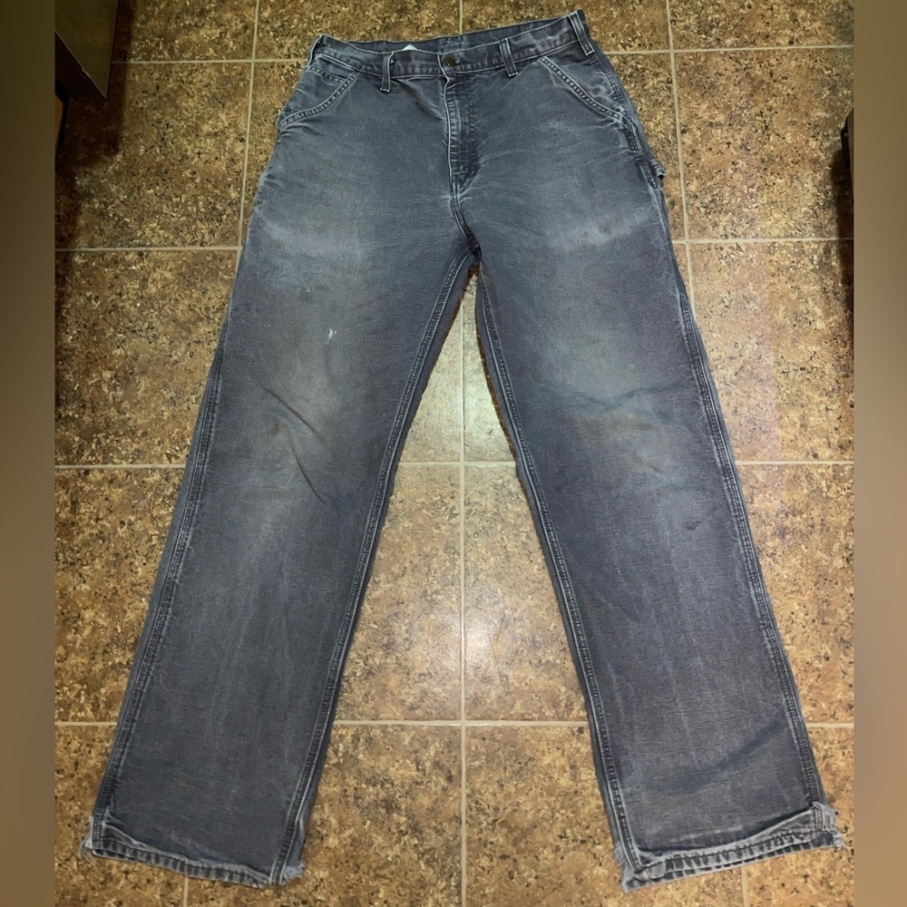 2007 Distressed Carhartt B11 Petrol Blue Carpenter Jeans 32x32 - Picture 3 of 10